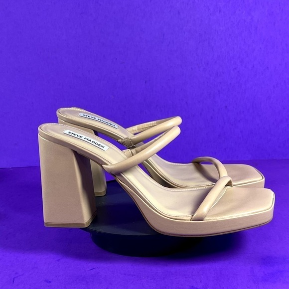 Steve Madden Women's Nude Polly Natural Platform Heel Slide Sandals Shoe Size 11 - Picture 1 of 8